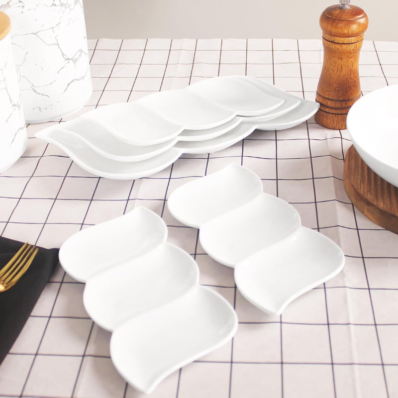 Creativity Home Chip and Dip Serving Set Porcelain Tray Deep Divided Bowl,Set of 4 Divided Platters/Divided Bowls,Lunch&buffet tableware,for Dishwashers,microwaves,ovens safety 8.85 Inch - Image 5